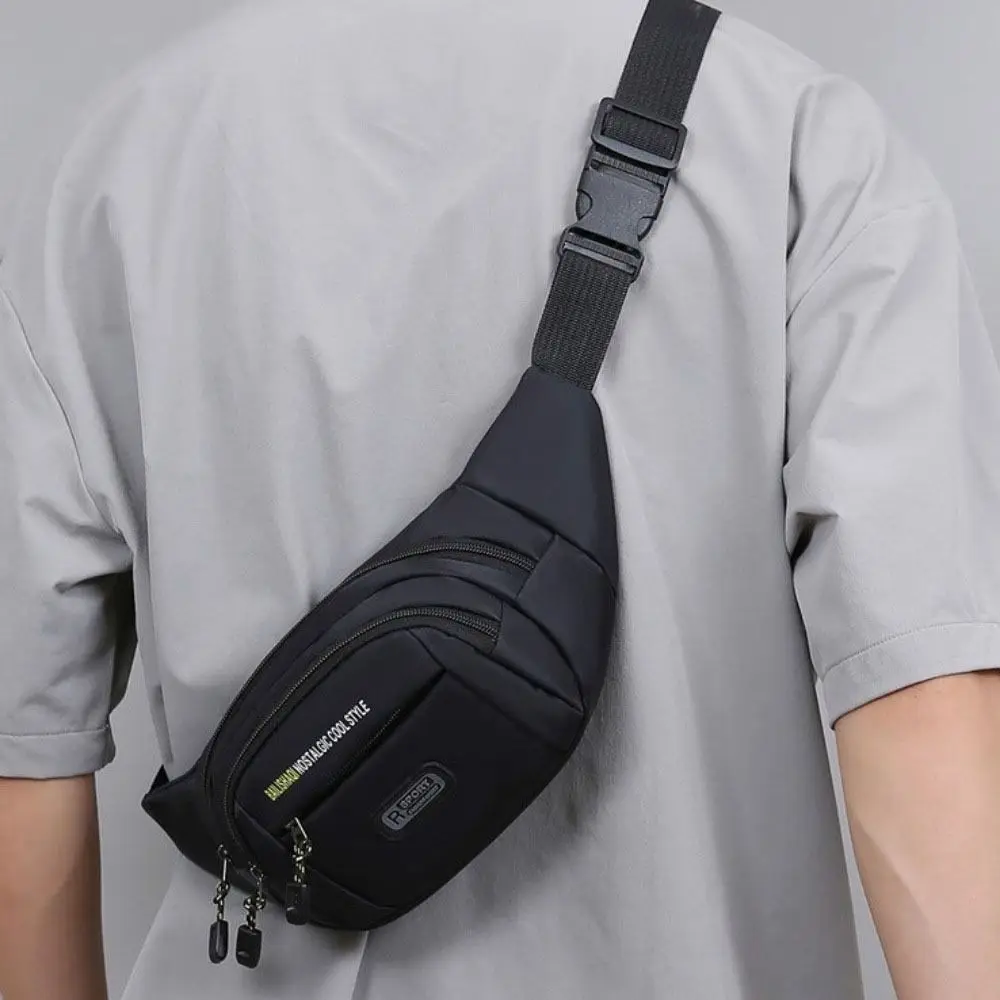 

Nylon Men Chest Bag Large Capacity Multiple pockets Multifunctional Waist Bag Adjustable Fanny Packs Men Running Pouch Fitness