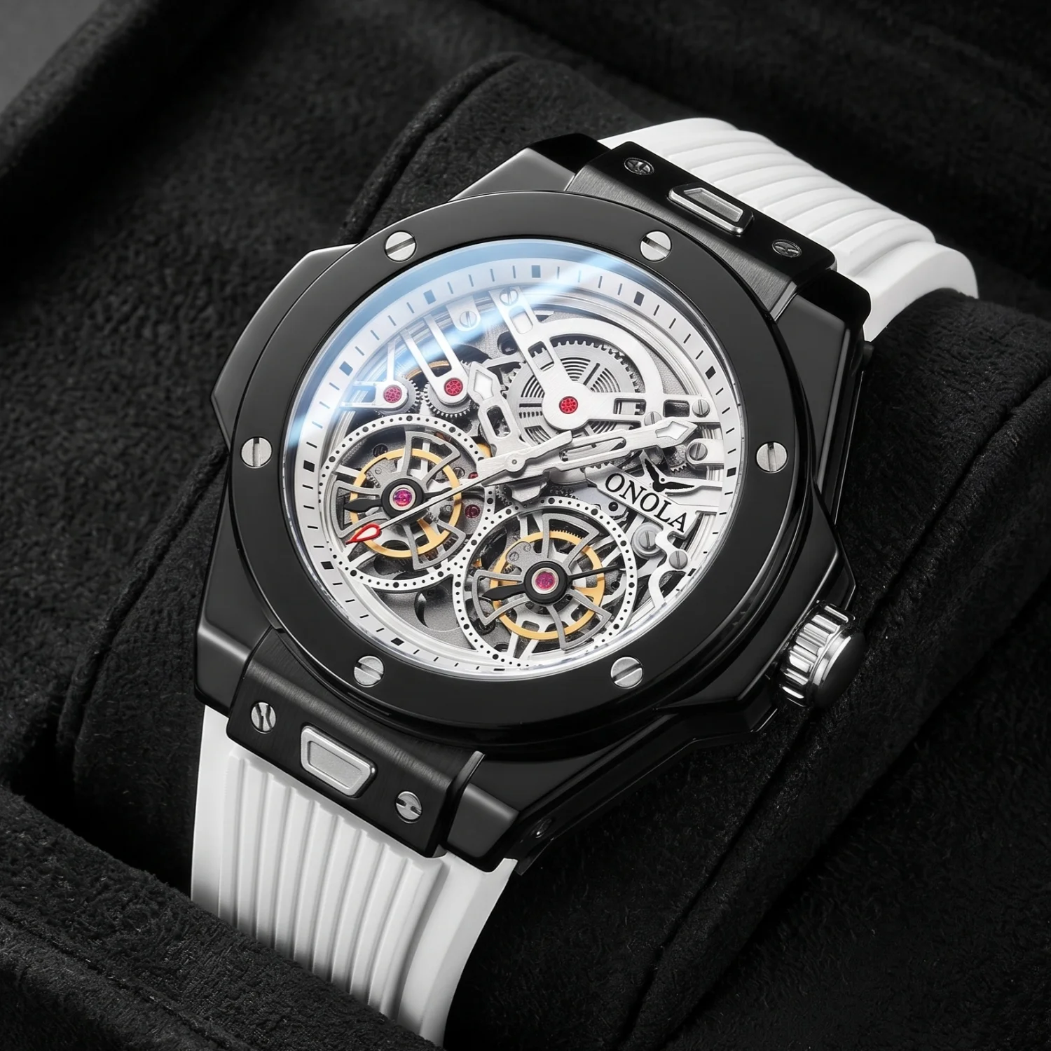 ONOLA Men's Mechanical Watch, Stylish Sports Style, Multifunctional Hollow Dial, Worn on The Go, A Birthday Gift for Friends