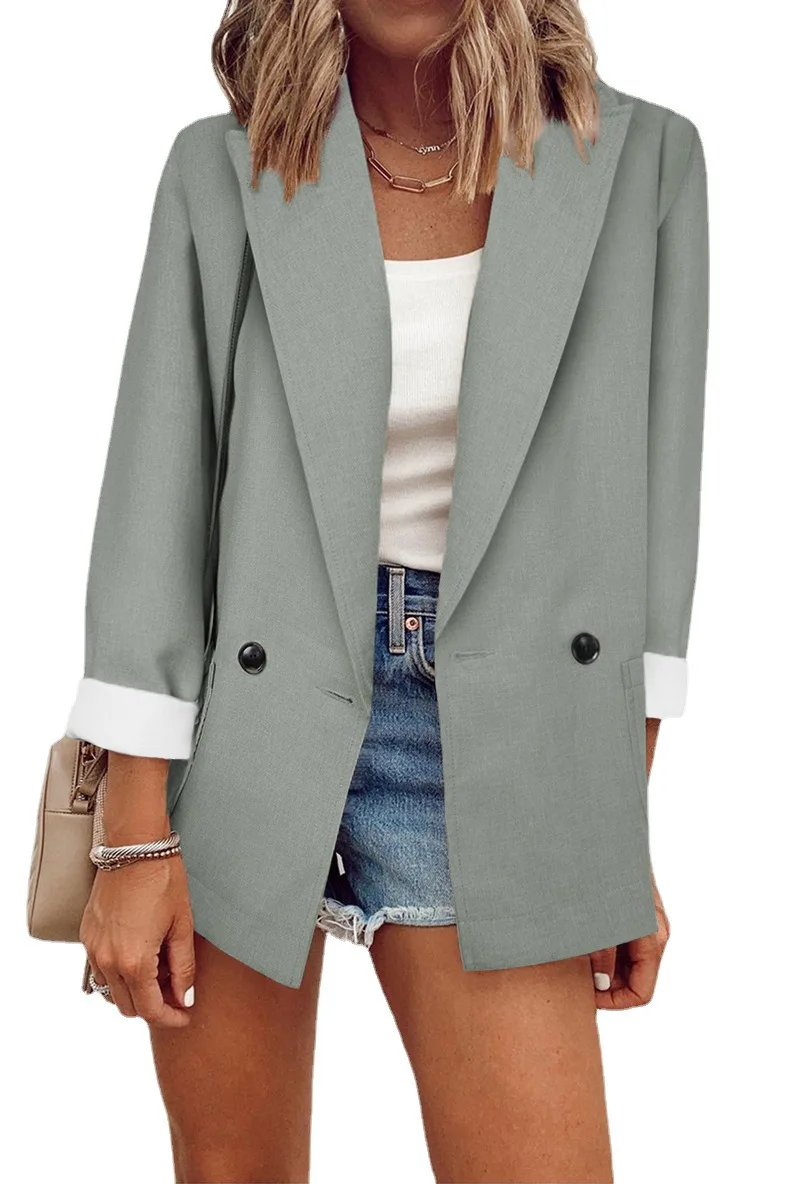 Blazer primaverile e autunnale a maniche lunghe singolo in tinta unita alla moda europea e americana Cw89755