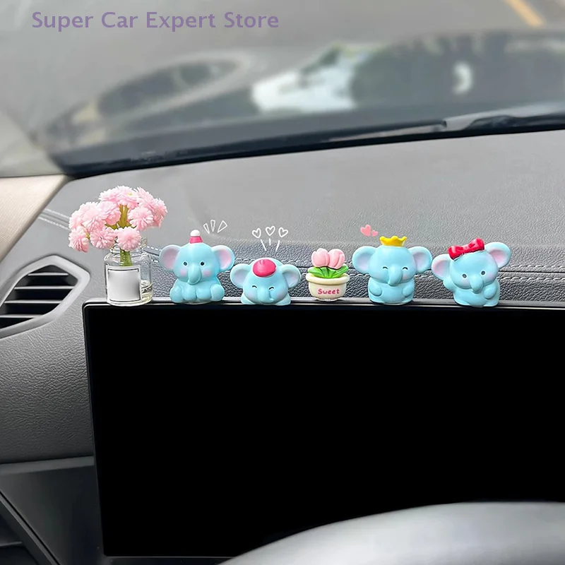 

Cute Car Decor Ornaments Set, Little Elephant Cartoon Model Resin, Auto Interior Dashboard Accessories