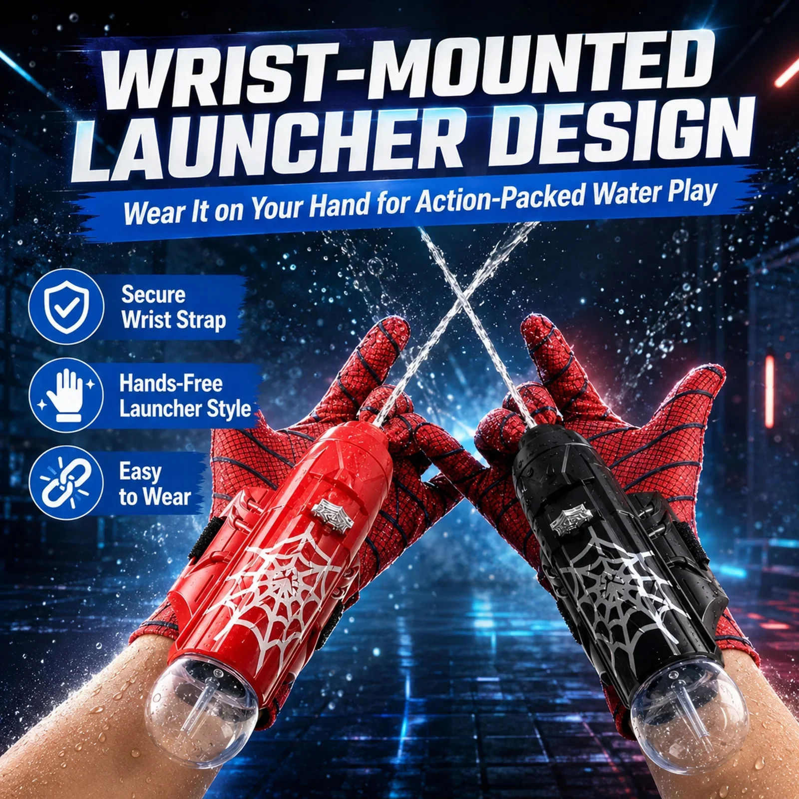 Electric Spider Water Gun Wrist Launcher 5m Auto Spray Rechargeable with Gloves Summer Pool Beach Gift for Kids Boys