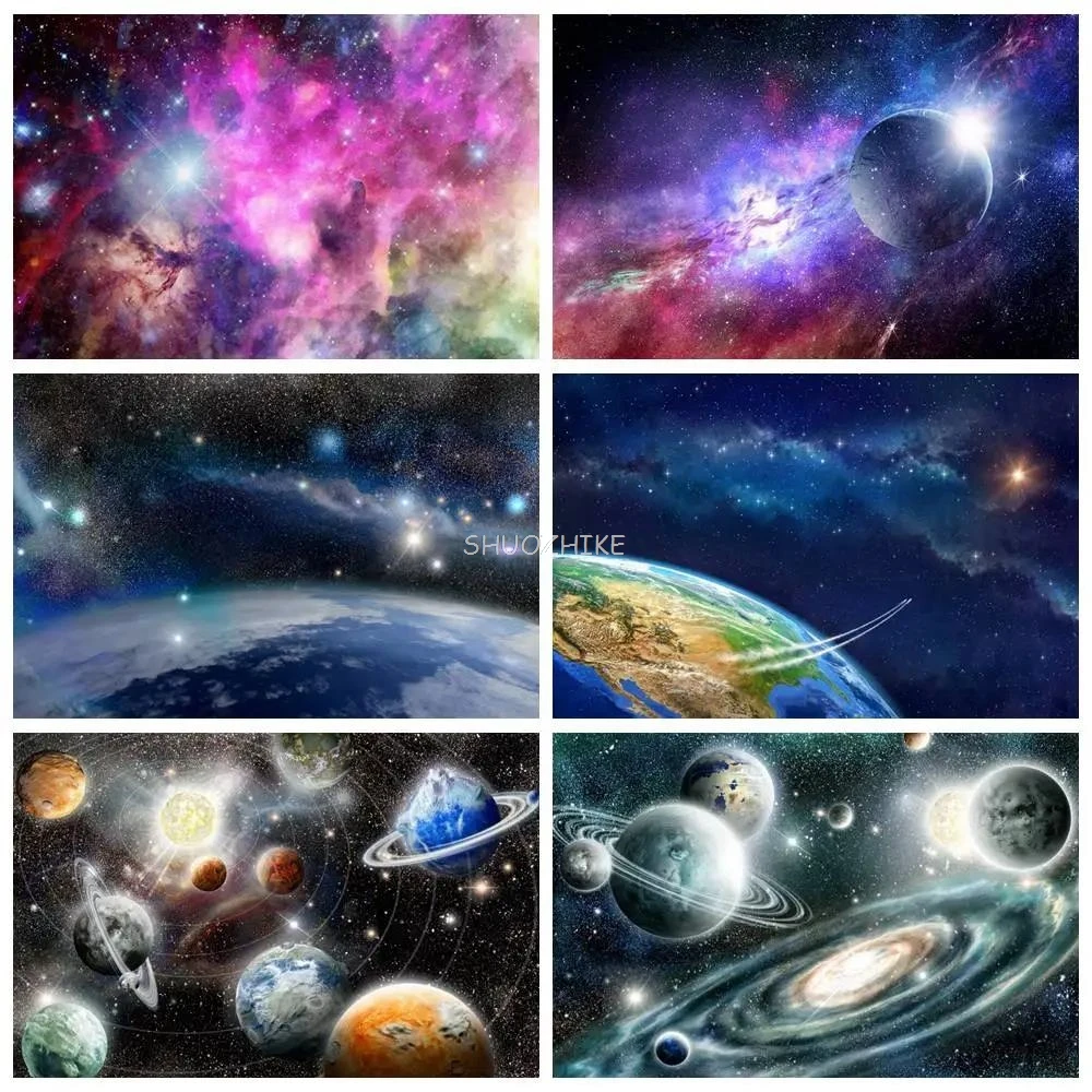 

Galaxy Nebula Planet Backdrop for Photography Universe Outer Space Star Background Boys Birthday Party Decoration Props