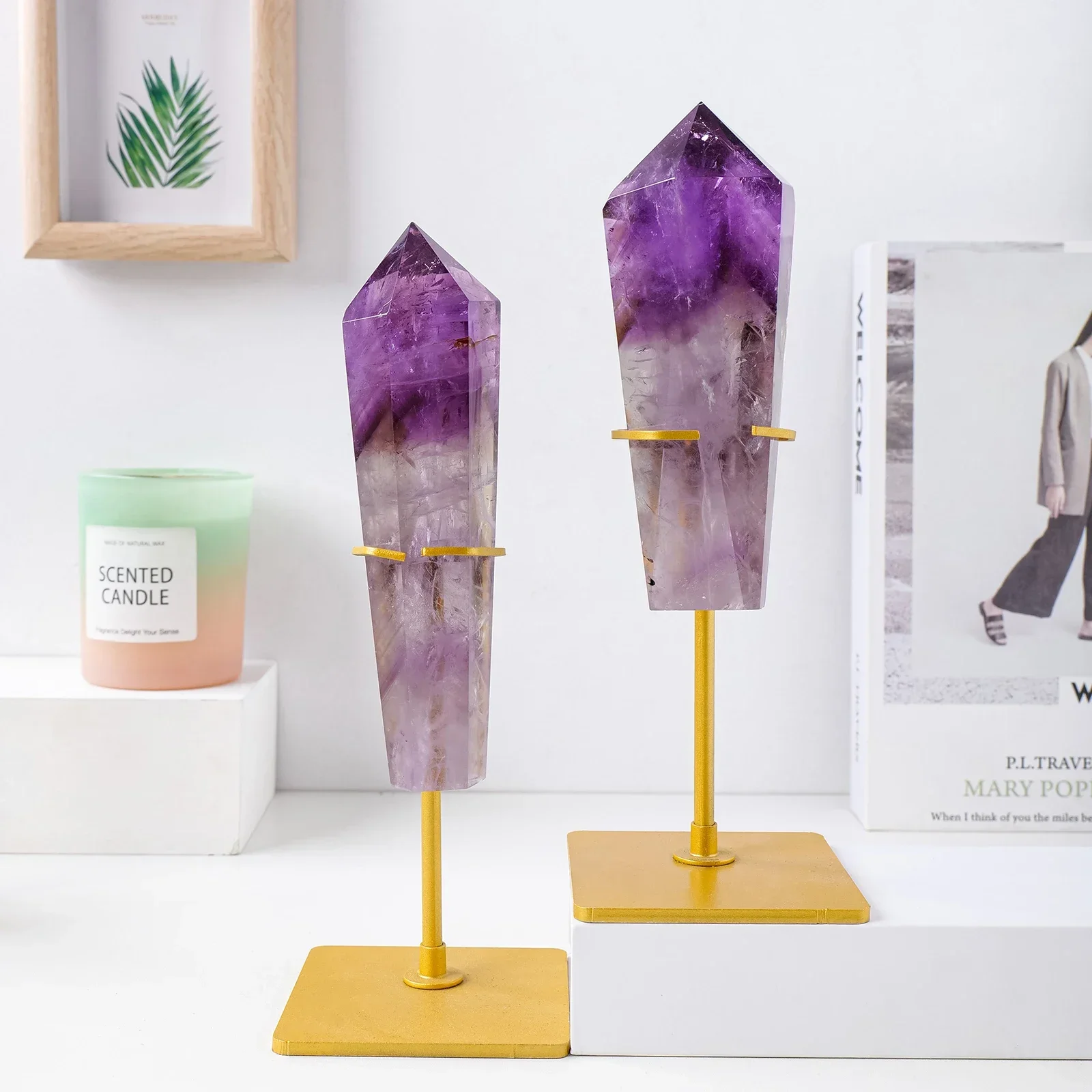 

# Hot #Wholesale Natural Amethyst Gemstone Healing Magic Wand Polished Crystal Amethyst Point Wand With Gold Base Home Decorati