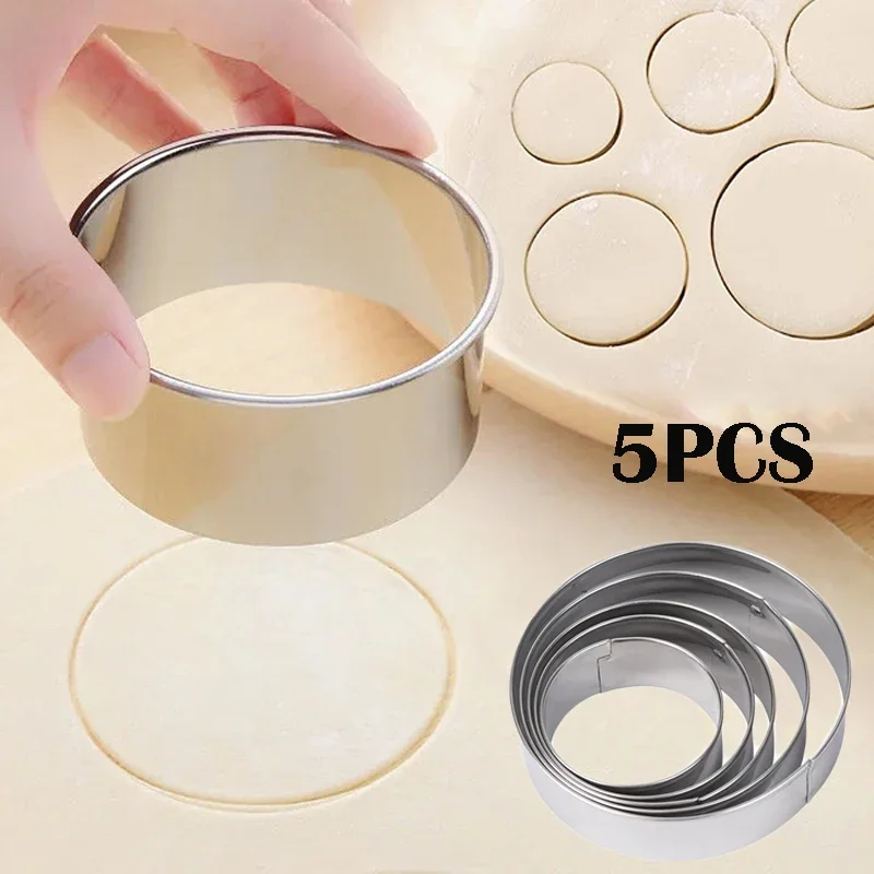 5PCS Round Stainless Steel Dumpling Skin Mold DIY Cookie Dough Pie Cake Biscuit Cutting Mold Home Kitchen Baking Accessories