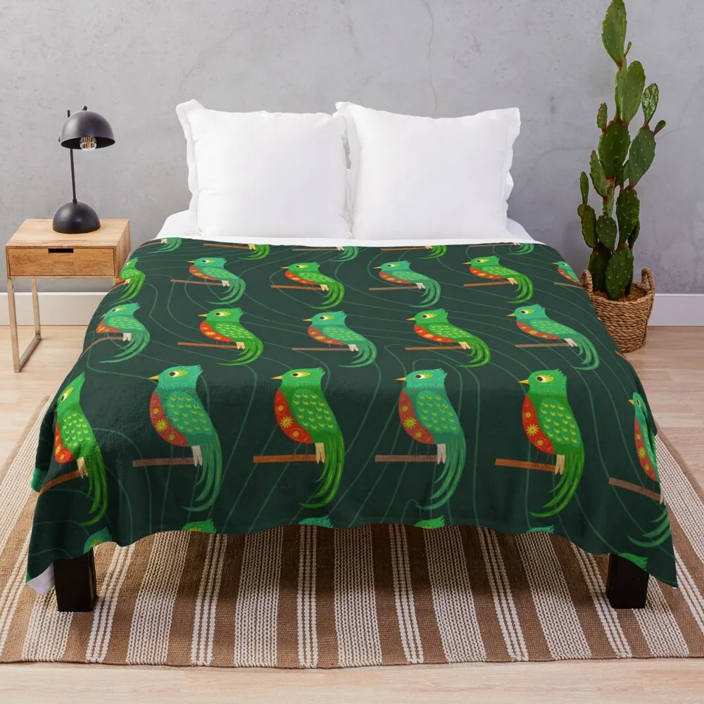 Resplendant Quetzal Pattern Green Tropical Forest   Throw Blanket Flannel Fabric sofa bed Soft Loose Blankets