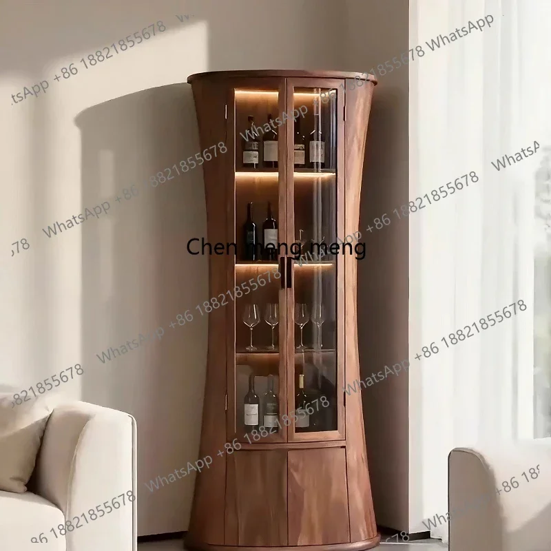 Italian minimalist North American black walnut wine cabinet display living room solid wood glass sideboard