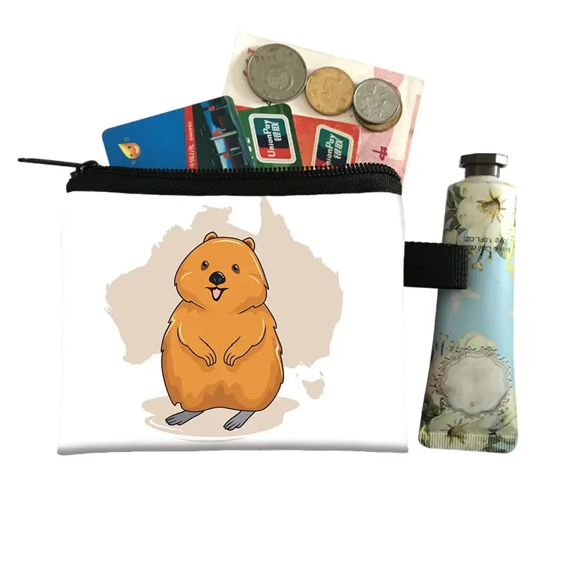 Cute Quokka Pattern Wallet Setonix Brachyurus Coin Purse Money Bag Zipper Pouch Credit Card Key Earphones Holder Coin Bag