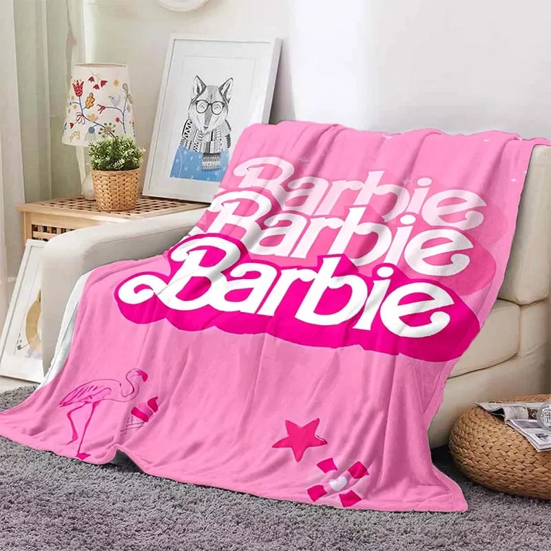 Barbie Logo Flannel Fluffy Throw Camping Blanket for Children Sofa Throw Blanket Modern Fashion Gift Miniso  Picnic Blanket