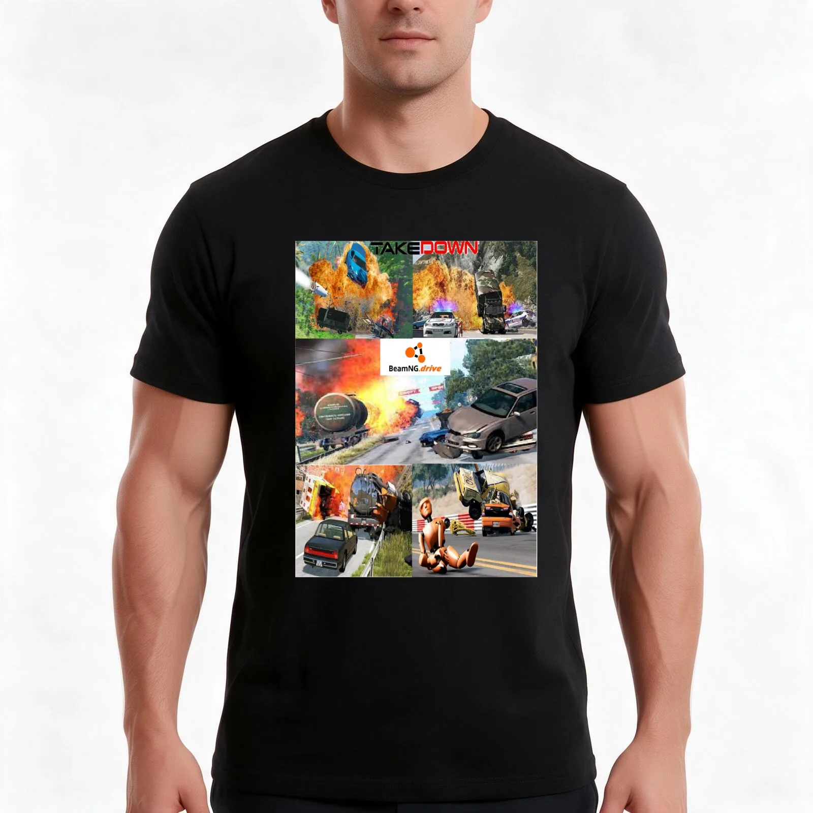 BeamNG TakeDown expression T-Shirt, Summer Casual Cotton Tee, Oversized Streetwear Tops, Vintage Graphic Print, Unisex Men Women