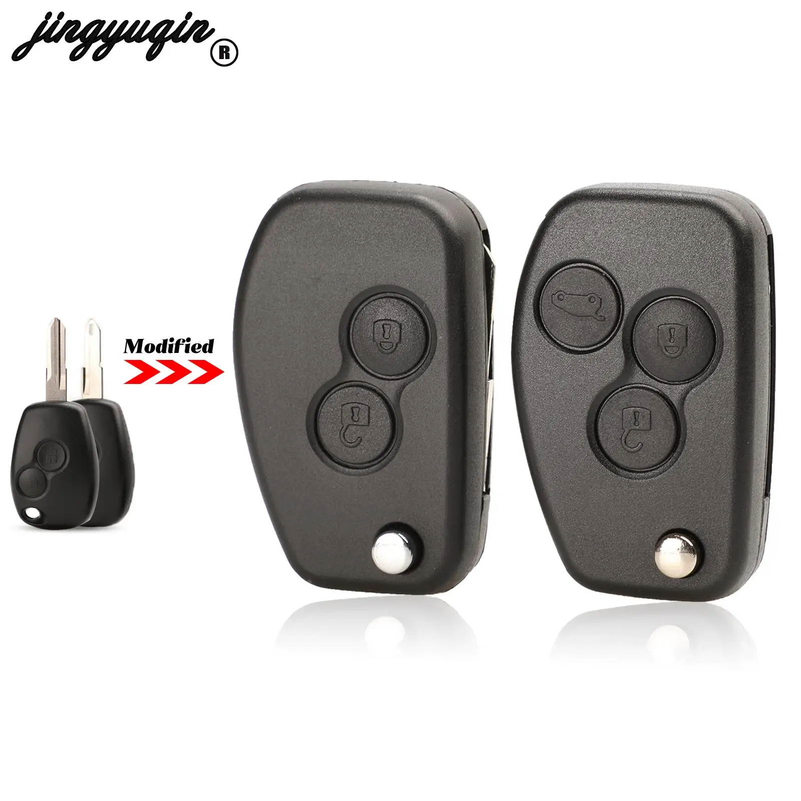 jingyuqin Modified For Renault Megane Dacia Modus Espace Duster Clio Flip Remote Car Key Fob Case 2/3 Buttons VAC102/NE72 Blade