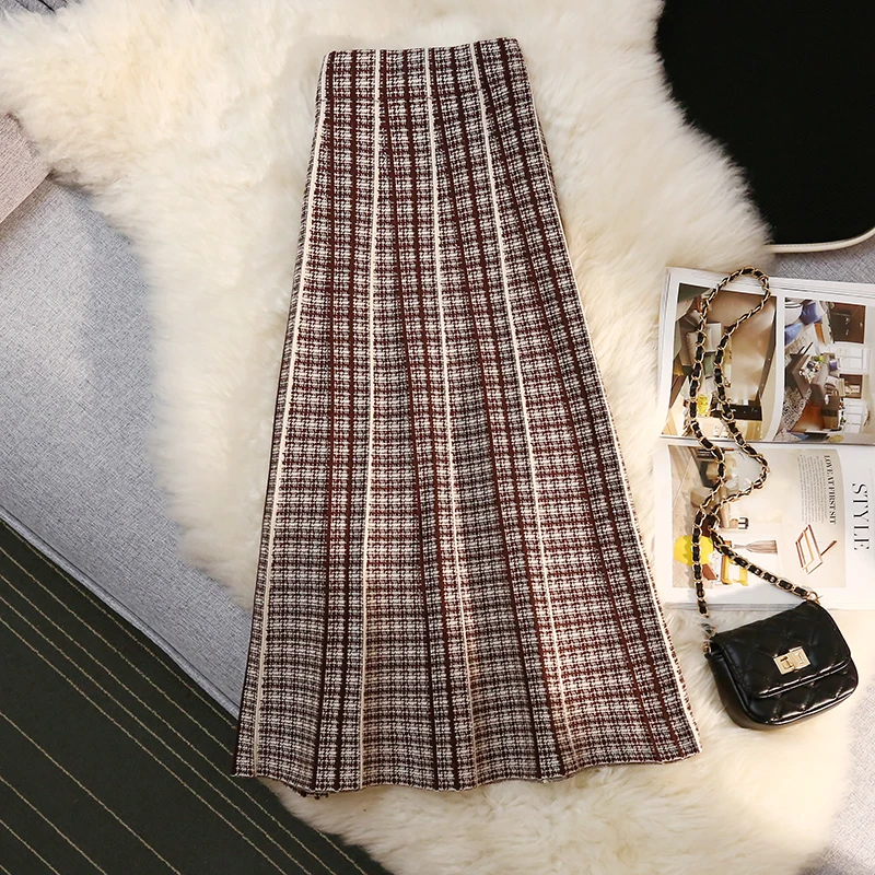 New 2025 Skirt Women Winter High Waisted A-line Retro Umbrella Knit Skirt Woman