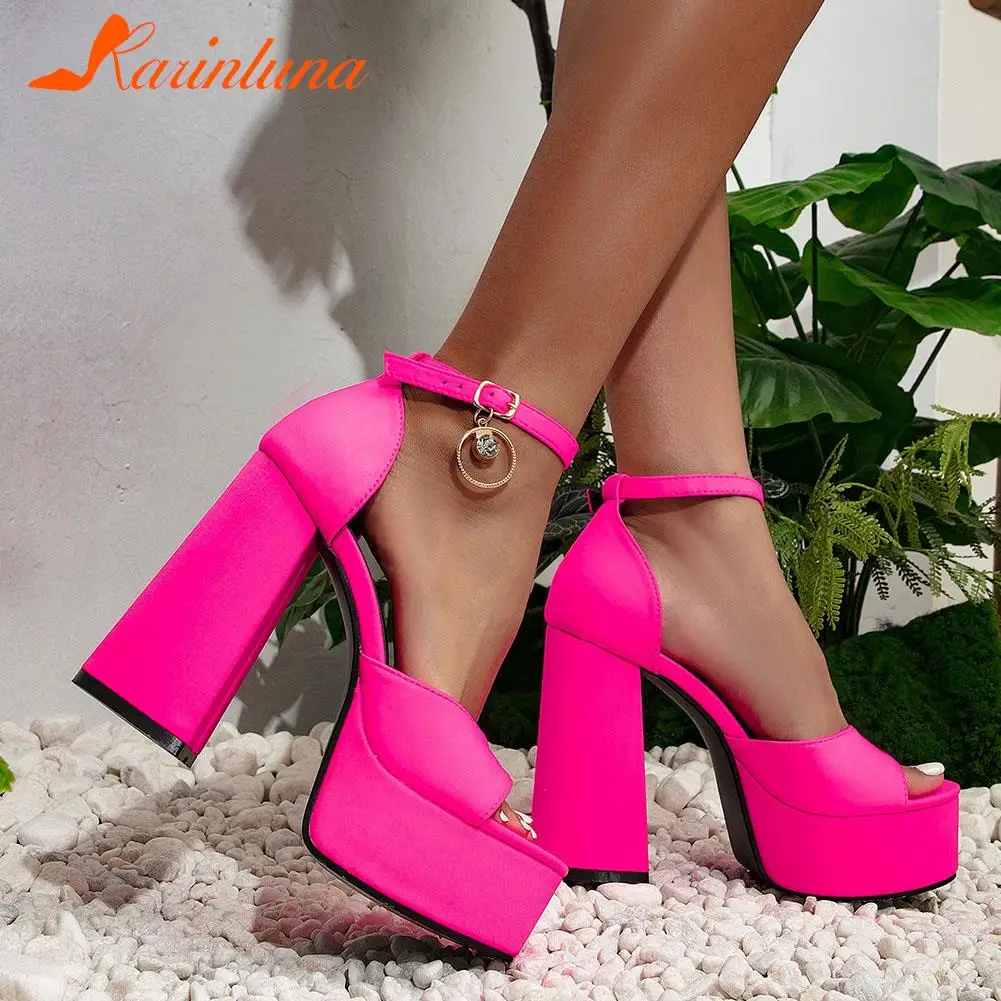 Karinluna Platform Chunky Heels Women Sandals 2023 Summer Sexy Party Fashion Office Lady Comfy Wedding Shoes Pump Sandals images - 6