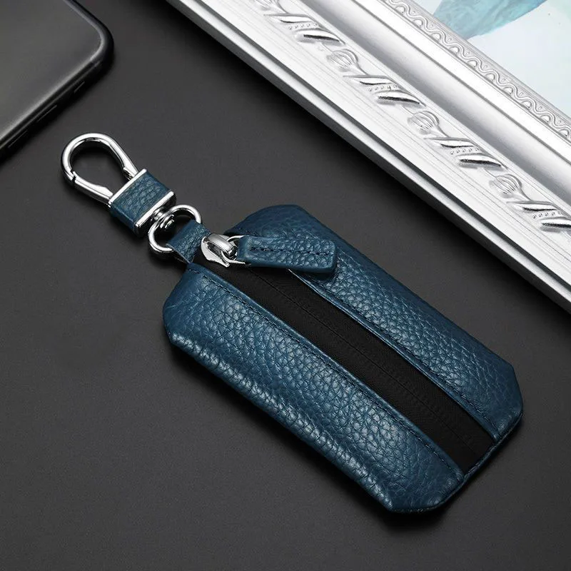 Genuine Leather Zipper Car Key Holder Soft Cowhide Keys Organizer Men Women Housekeeper Key Cover Universal Car Keychain Purse