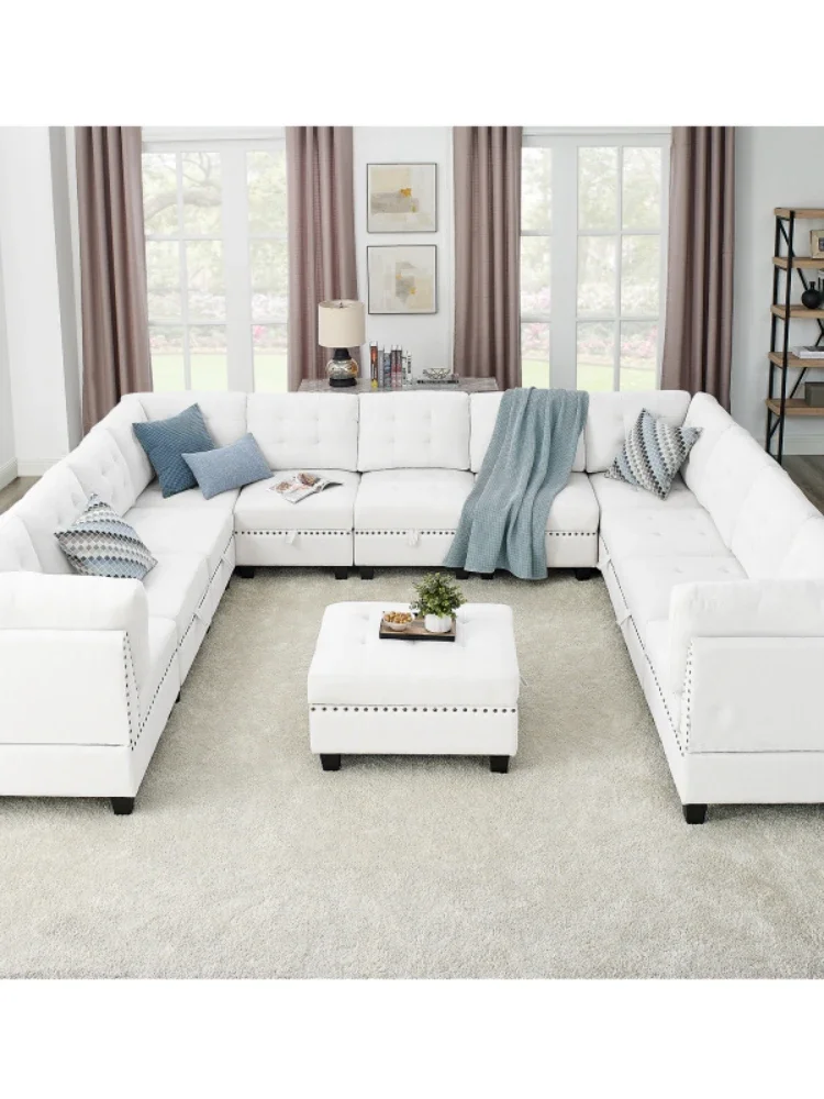 U shape Modular Sectional Sofa，DIY Combination，includes Seven Single Chair， Four Corner and One Ottoman，Ivory