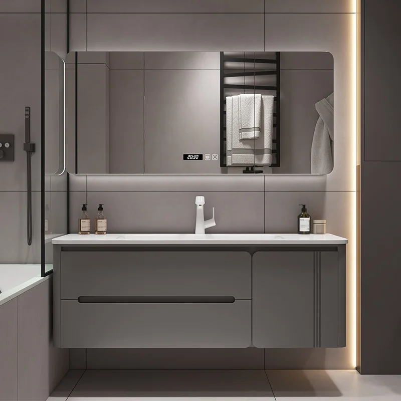 Oak bathroom cabinet combination ceramic integrated basin smart mirror cabinet toilet wash face basin cabinet