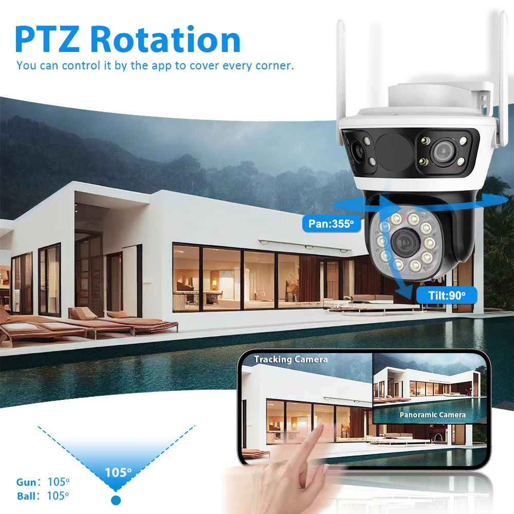 Imagem -06 - Outdoor Triple Screen Security Câmera ai Auto Tracking Cctv Audio Video Surveillance Triple Ptz Wifi 6k 12mp Triple Ptz