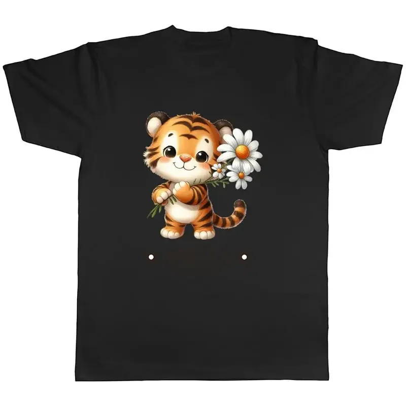 Personalised Tiger Daisy Flower Mens T-Shirt Forest Animal Floral Tee Gift