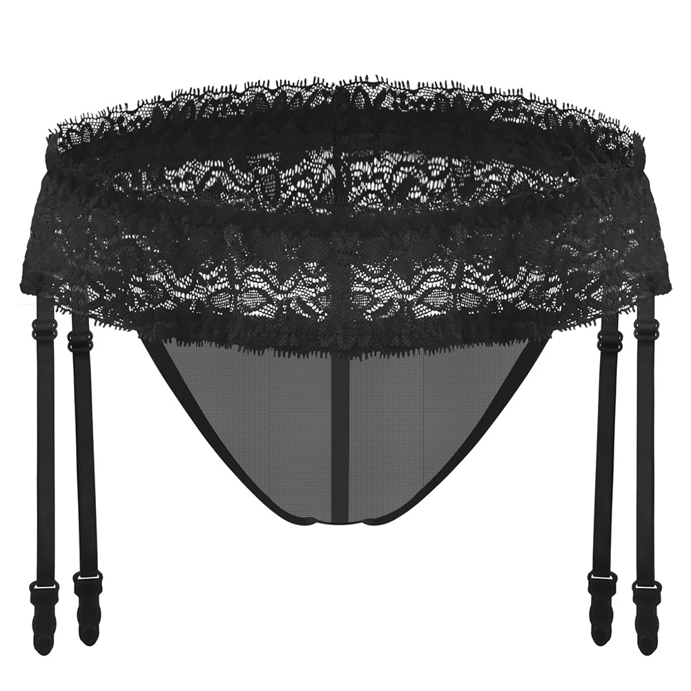 

Mens Sexy Lingerie Underwear Lace TBack Briefs Garter Belt Clips TPants Intimate Mesh Underpants Gay Slip Homme Srting