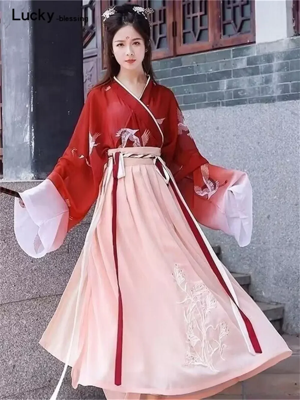 Robe rouge de Style chinois rétro, robe Hanfu asiatique Cosplay pour femmes, jupe longue traditionnelle chinoise, Kimono Kawaii, ensemble de jupe de fête pour filles