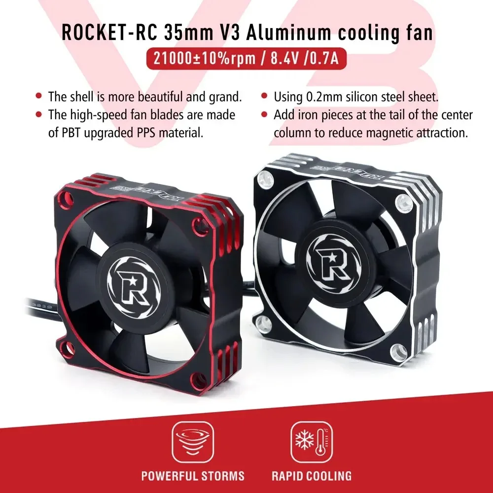 Rocket-RC 30mm 35mm 40mm V3 Metal Cooling Fan 8.4V Aluminum 30000/21000/16000RPM JST Plug for 1/10 RC Car Brushless Motor Part