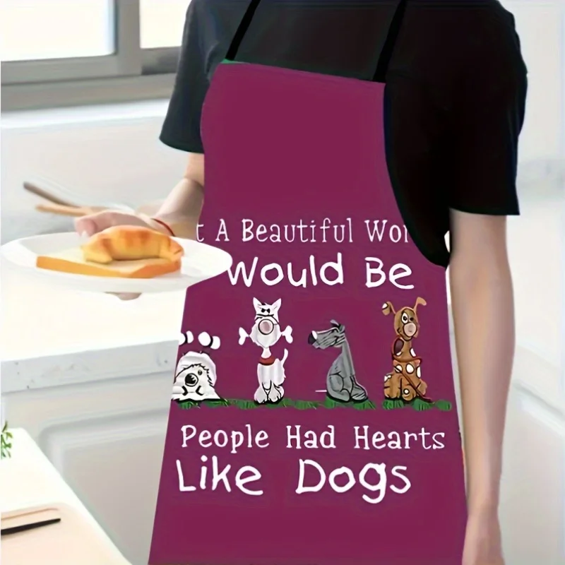 A Cute Purple Apron Featuring a Cartoon Dog Design, Suitable for Cooking And Cleaning in The Kitchen And Dining Area