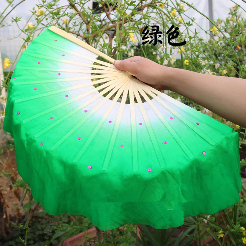 Abanicos de bambú para danza del vientre, velos de seda 100% auténtica, arte folclórico, fiesta China Yangko, ventilador plegable para actuaciones en escenario, 41cm para adultos