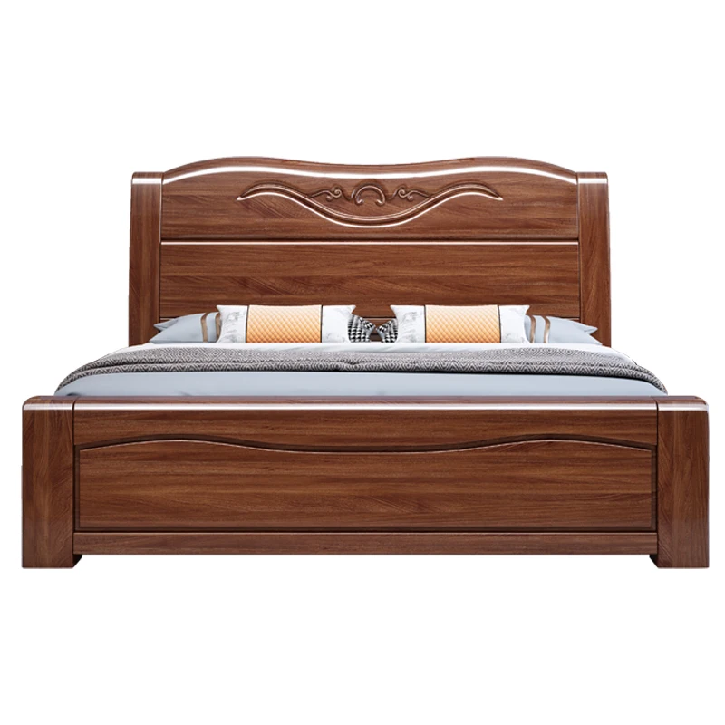 Walnut wood solid wood bed, 1.8m double bed, Chinese modern, minimalist, 1.5m high box storage, bedroom furniture, wedding bed