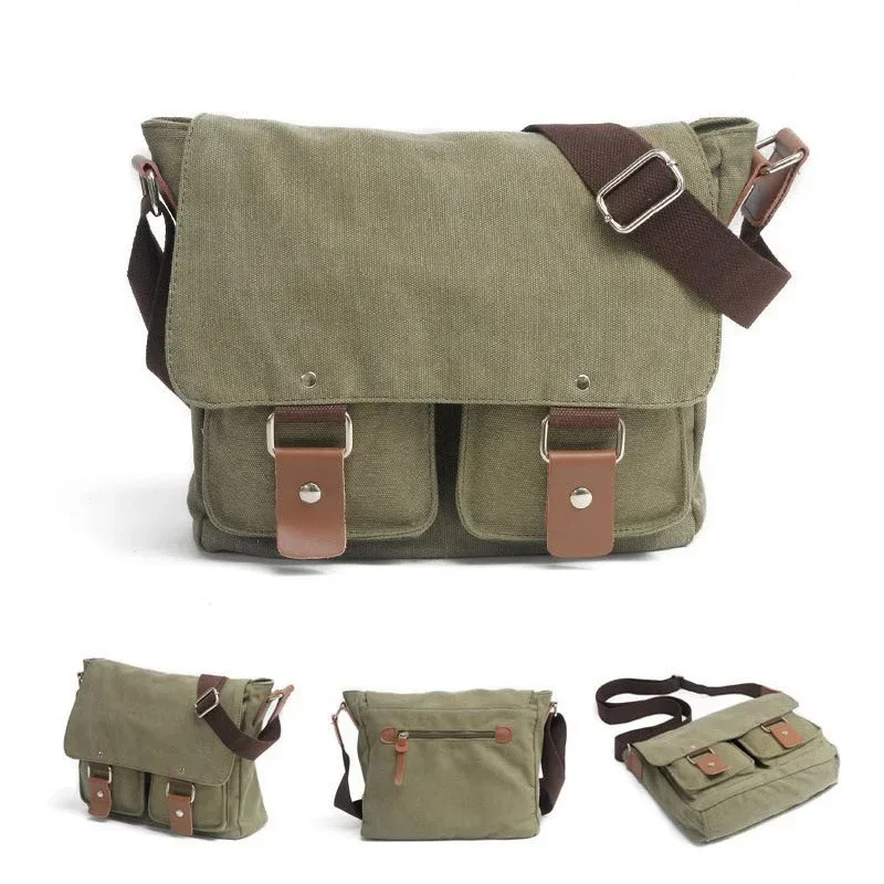 Retro Style Canvas Shoulder Bag Adjustable Foam Padded Interior Divided Multi-Pocket for Camera DSLR System Lenses Short Journey