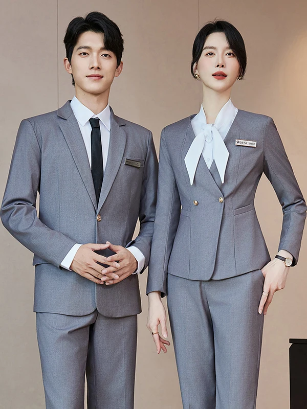

Gray Suit Set Work Uniform for Men And Women Autumn Winter Manager Workwear Bank Professional Outfit West Coat Jacket