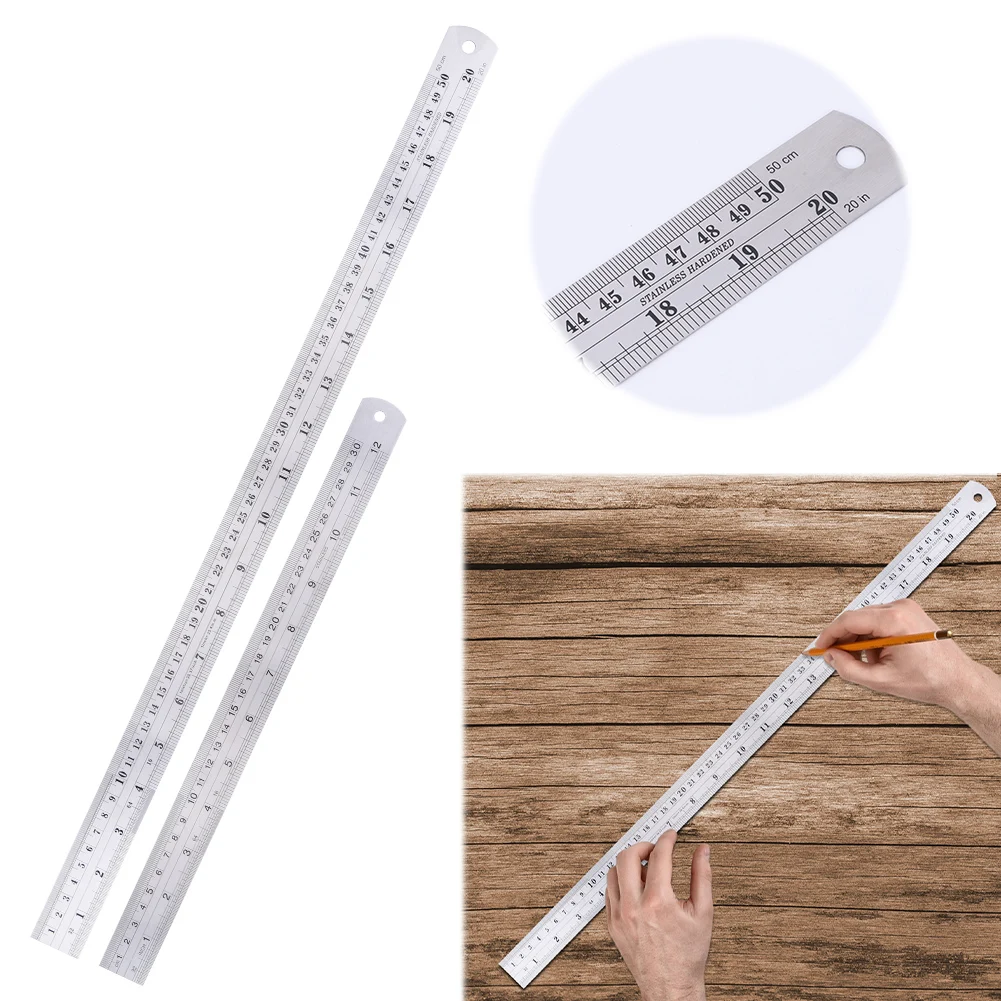 300mm/500mm Stainless Steel Ruler Imperial Ruler English Metric Ruler Metal Straight Edge for School Office Home Engineer Craft