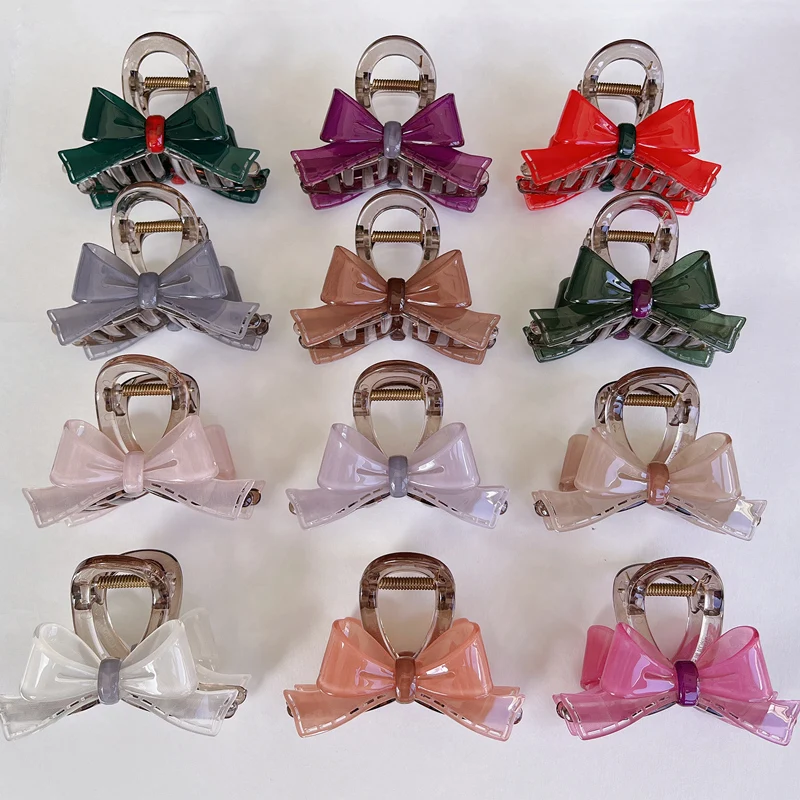 Korean popular sweet bow, medium-sized grab clip, high-end hair clip, shark clip