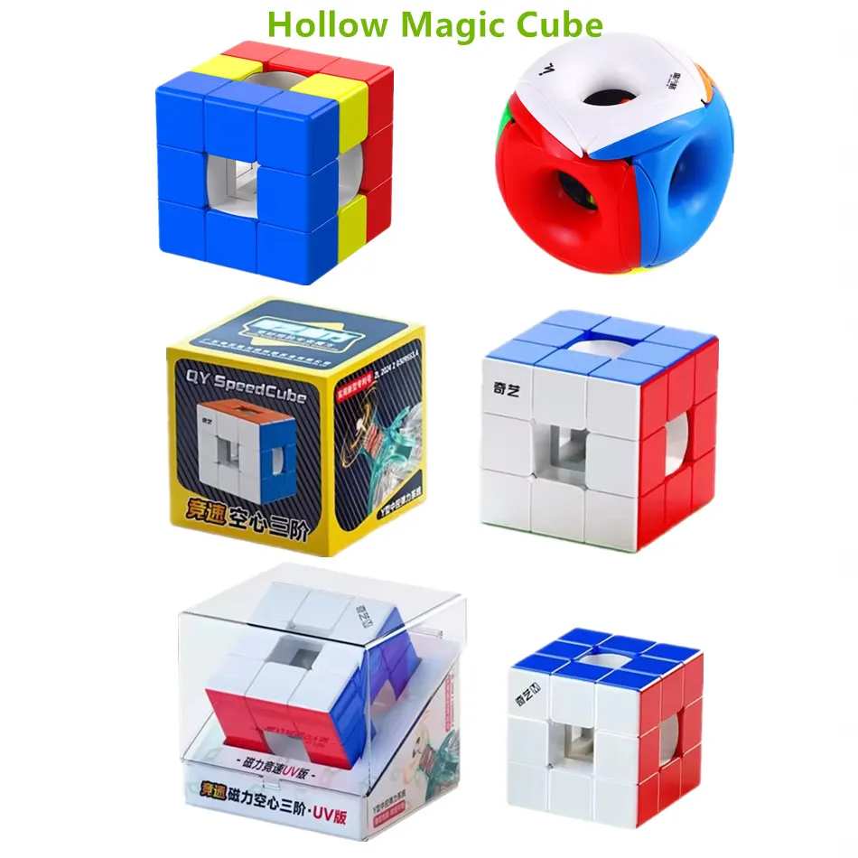 Qiyi Kubus Ajaib Berongga 3X3 Mainan Fidget Kecepatan Tanpa Stiker Profesional Hadiah Mainan Puzzle Cubo Magico Sandwich Berongga 3X3