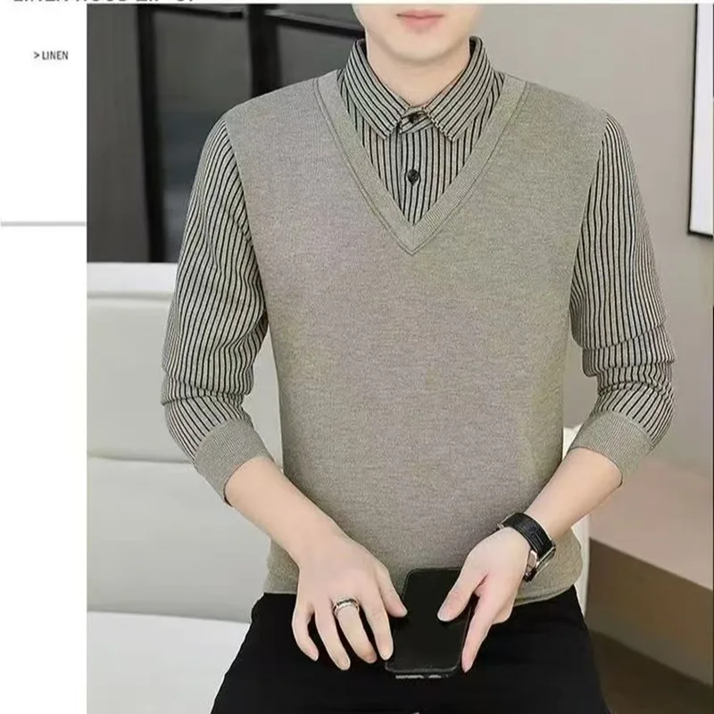 2026 Winter And Autumn Fleece Thick-Soled Sweater For Men Stylish And Casual Two-Piece Warm Top M-4XL