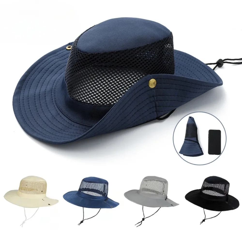 Casual Collapsible Mesh Fisherman Cap Adjustable Breathable Sun Hat Sunscreen Multiple Styles Summer Cap Outdoor