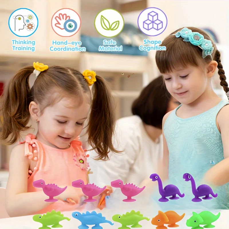 Dinossauro Cor e Número Reconhecimento Toy Set, Brinquedos de Sucção, Montessori Inspirado Correspondência Brinquedo Educativo, 20Pcs