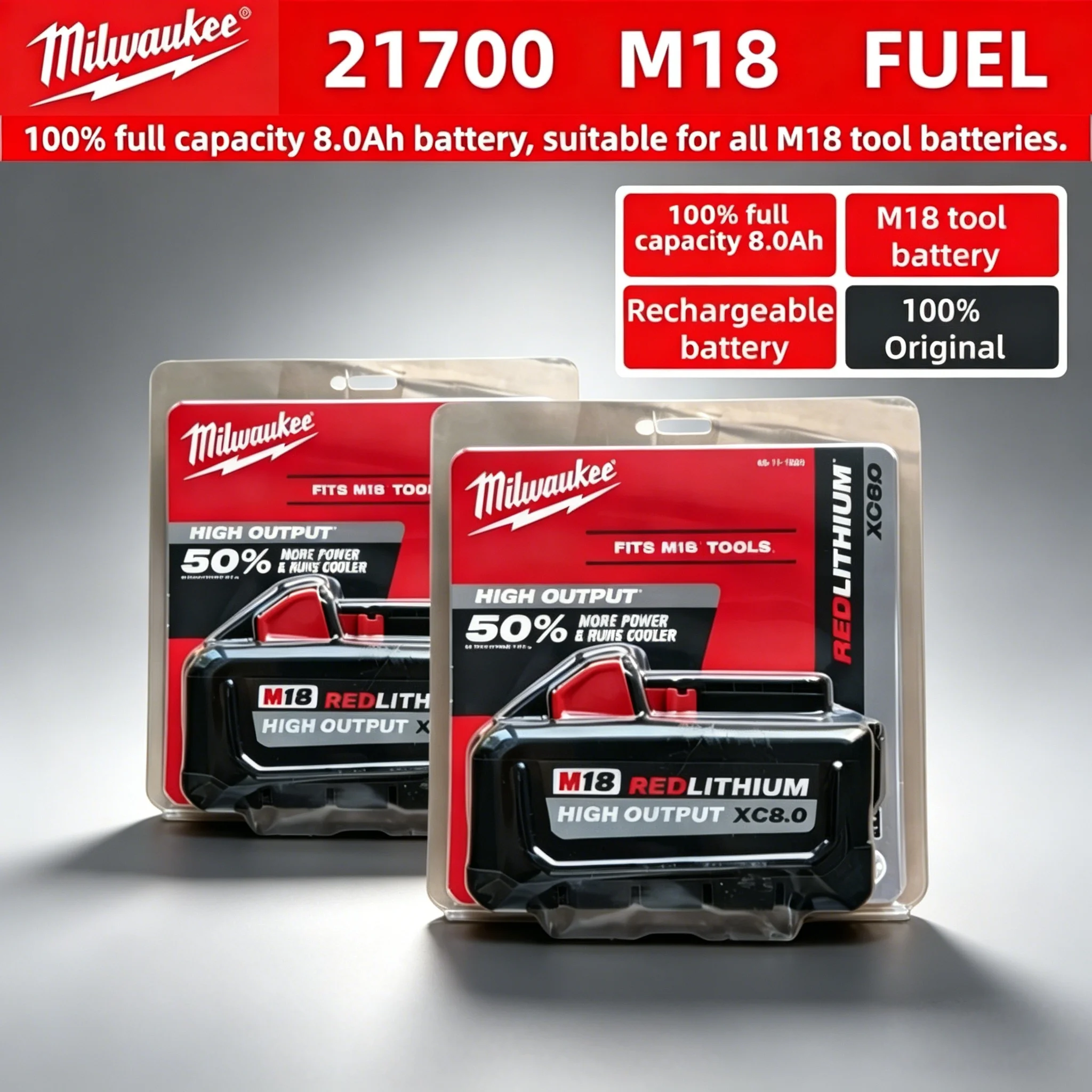 

M18 Milwaukee XC 18V 8.0Ah 21700 Cell Rechargeable Battery Fit Milwaukee Tool 48-11-2830 0730-20 High Capacity Power Pack