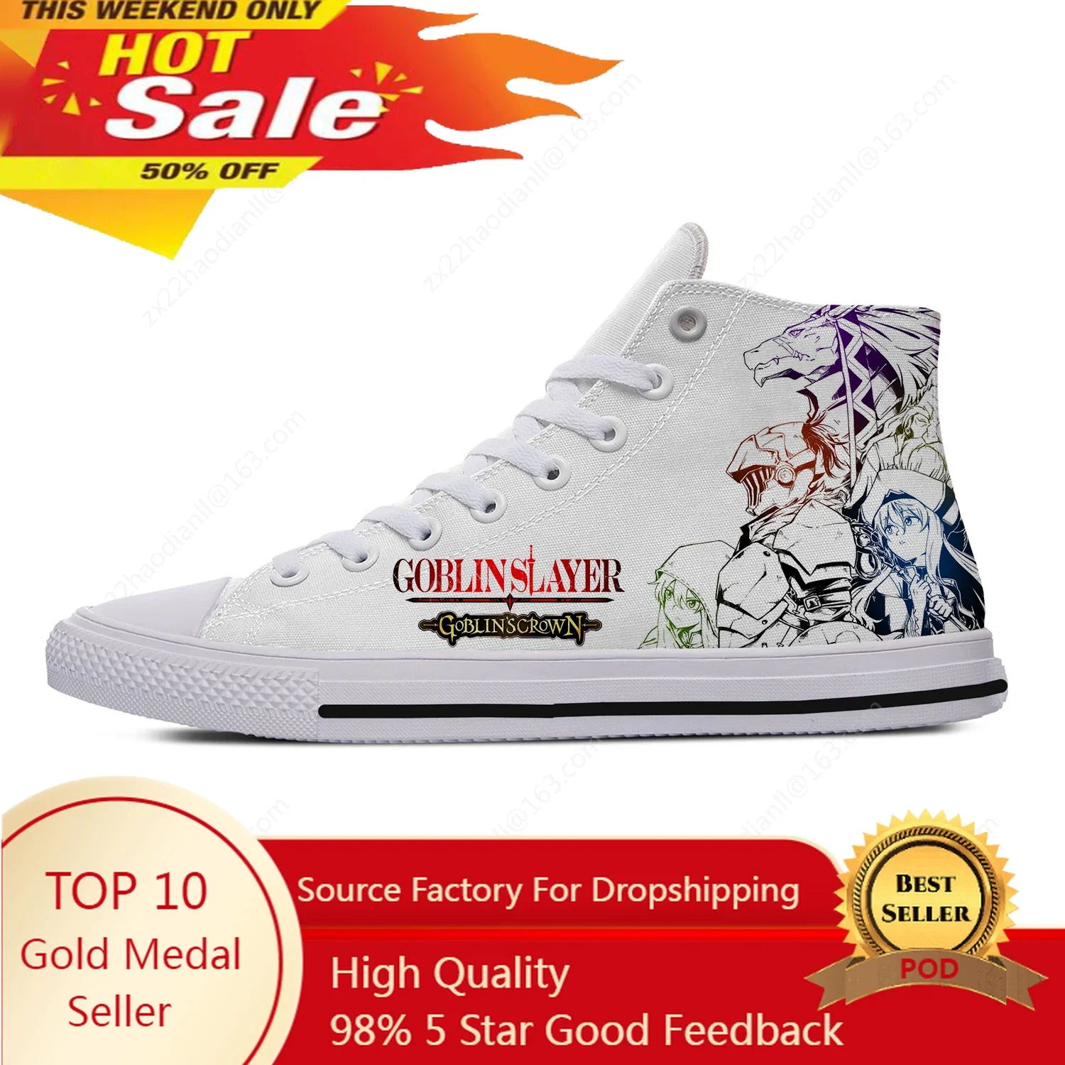 

Hot Anime Goblin Slayer High Top Sneakers Men Women Teenager Fashion Casual Shoes Canvas Running Shoes 3D Print Lightweight shoe