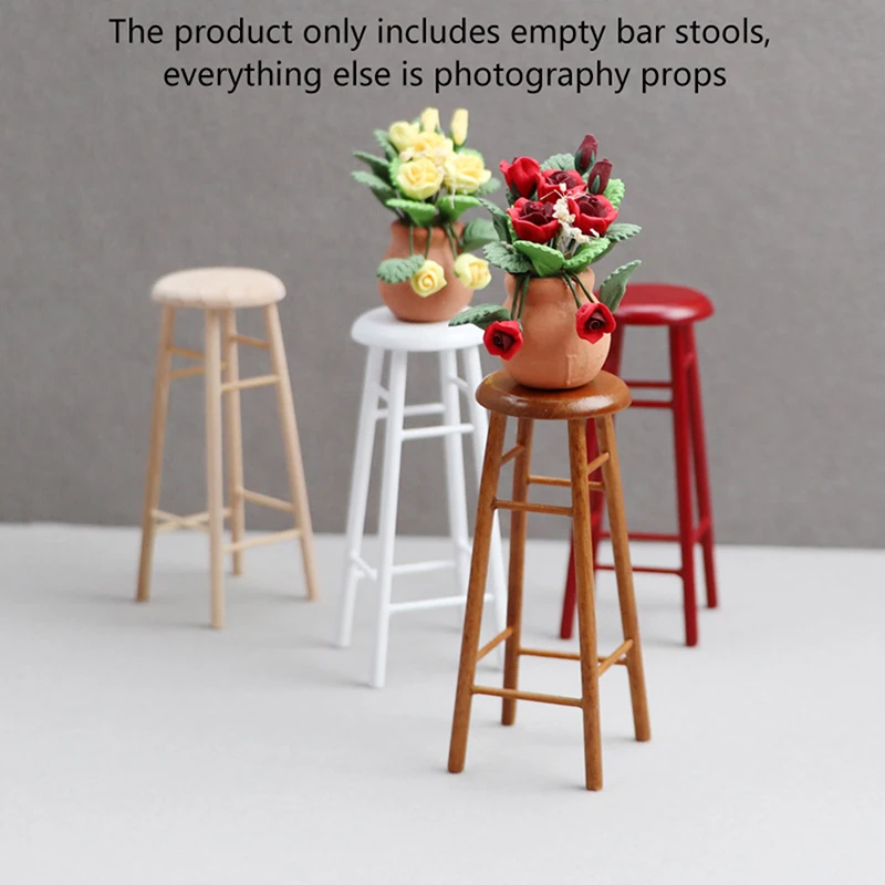 1:12 Dollhouse Miniature High Stool Bar Stool Small Round Stool Pocket Stool Model Furniture Decor Toy Doll House Accessories