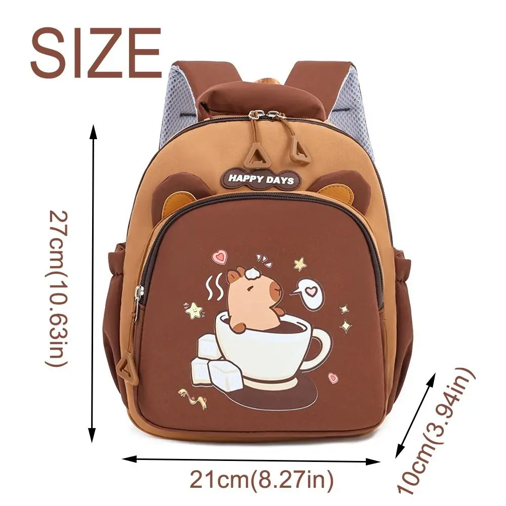 Mochila de guardería de capibara de dibujos animados, mochila de capibara para niños con múltiples bolsillos Kawaii, mochila escolar ligera marrón para niños