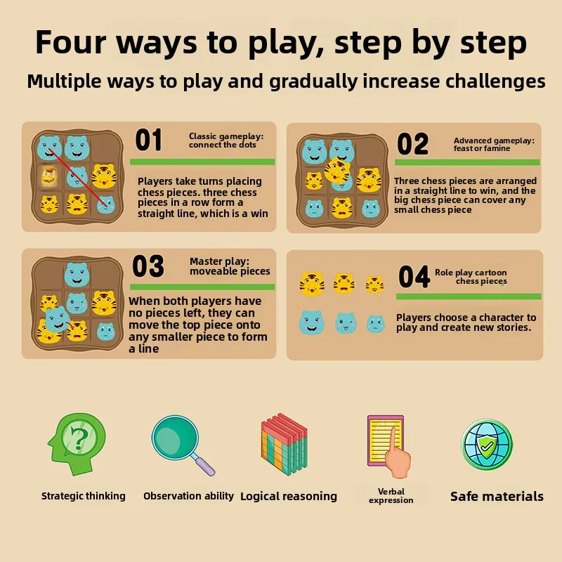 楽しい三目並べ入れ子人形、大きいがり食い、小さいが逃げる、罠、論理的思考、戦略、パズルゲーム、ボードゲーム、パーティー玩具