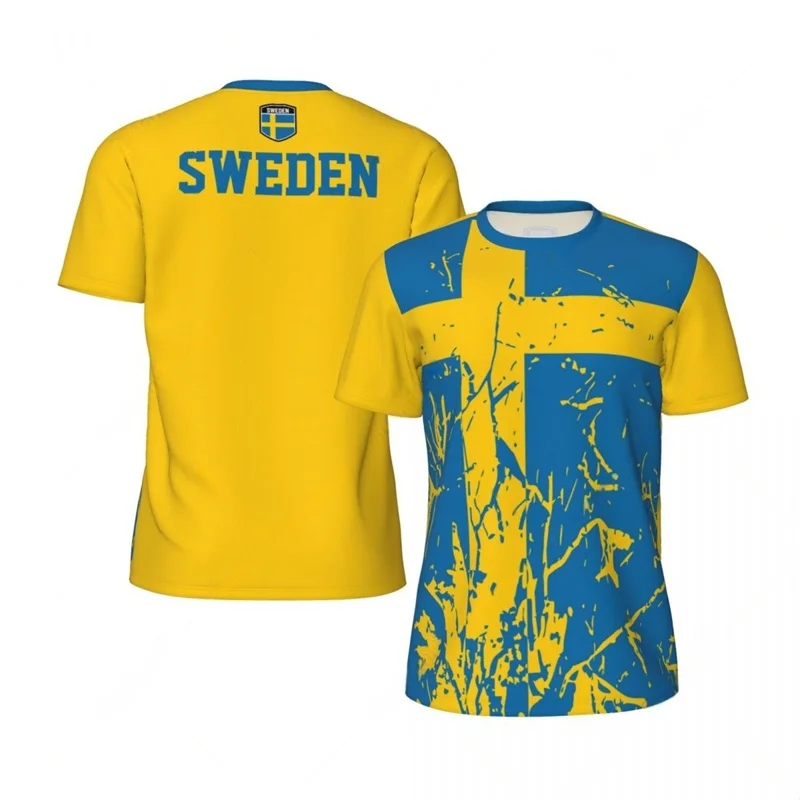 Sweden Football T-Shirt For Men 3D Printed Loose Tshirt Fashion Short Sleeve Round Neck Tees Tops Summer Sports Soccer T Shirts