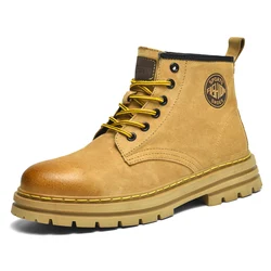 Luxury Brand Walking Boots For Men Women Outdoor Genuine Leather Yellow Ankle Boots Winter High Top Couple Anti-skid Casual Shoe