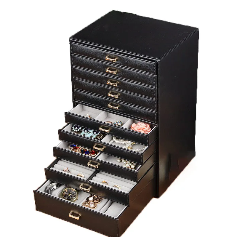 Leather Jewelry Box To Store European Style Exquisite Large Jewelry Box Ten Floors Multi Functional Storage and Organization