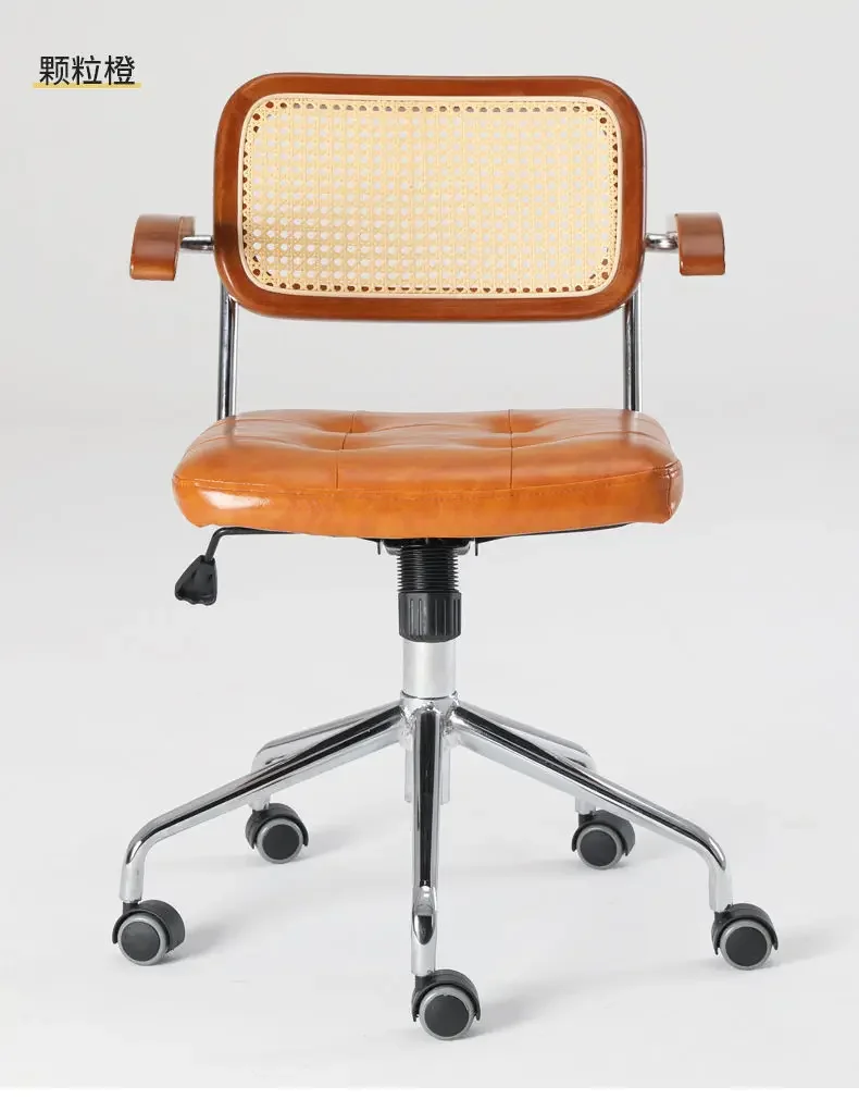 Rattan Computer Chair Retro Rotating Chair Comfortable Study Desk Seat Breathable Armrest Rattan Chair Office Furniture