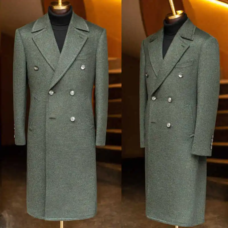 

Casual One Piece Men Coat Wool Blend Double Breasted Winter Thick Overcoat Business Occasion Customized Jacket