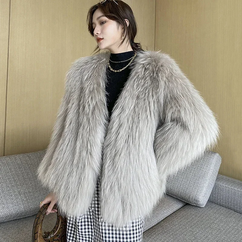 Woven Double-sided Real Fur Jacket Women Luxury Raccoon Dog Overcoat Female Warm Fashion All-match Winter Coats