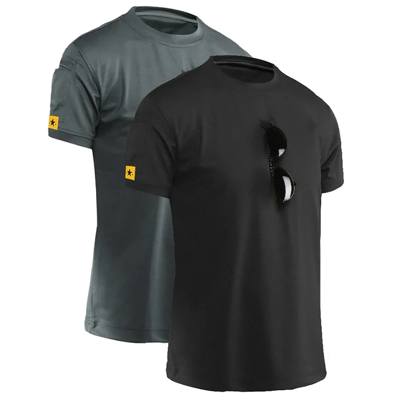 Mens Summer Quick Dry Breathable Pull on T-Shirt Hiking Camping Climbing Running Trainning Cargo Tactical Military Pullerover