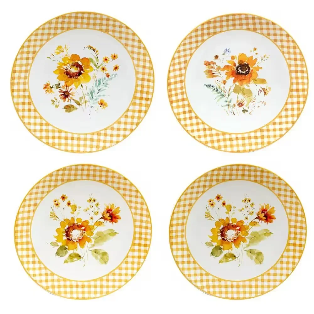 

Sunflowers Forever Assorted Colors Dinner Plate Set of 4 made from high quality Bone Ash for superior strength dishwasher safe