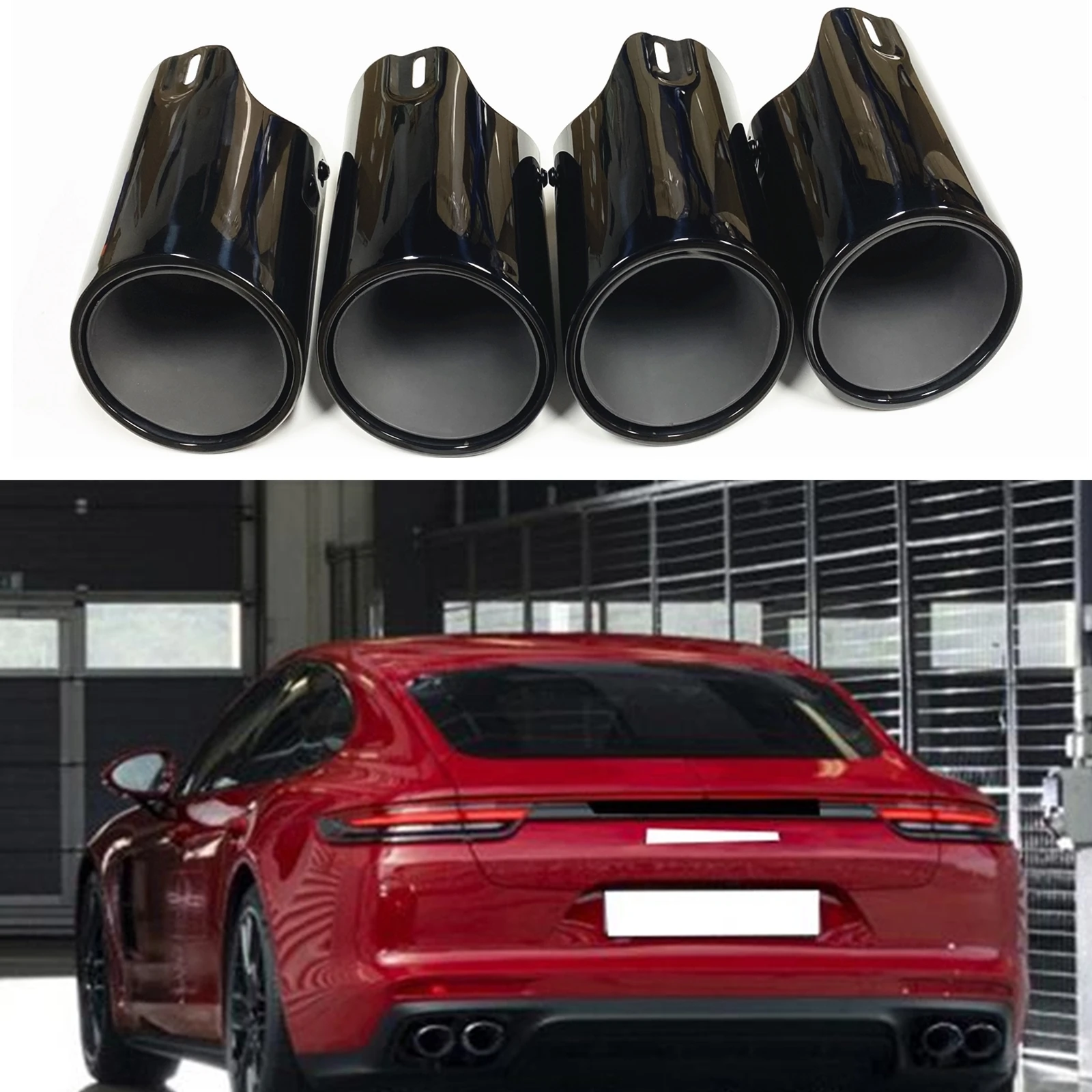 For Porsche Panamera 2017-2019 Black Quad Tip Car Rear Exhaust Muffler Pipe Auto Air Outlet Vent Duct Exhause Tailpipe Body Kit