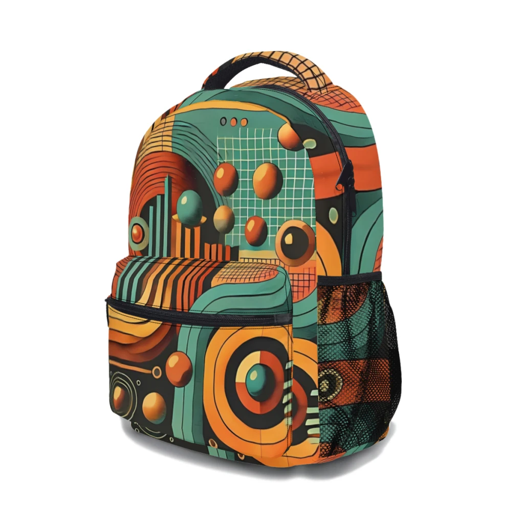 Nostalgische Retro Futurisme Abstract Ontwerp Bedrukt Lichtgewicht Casual Jeugdrugzak Schooltas Voor Kinderen